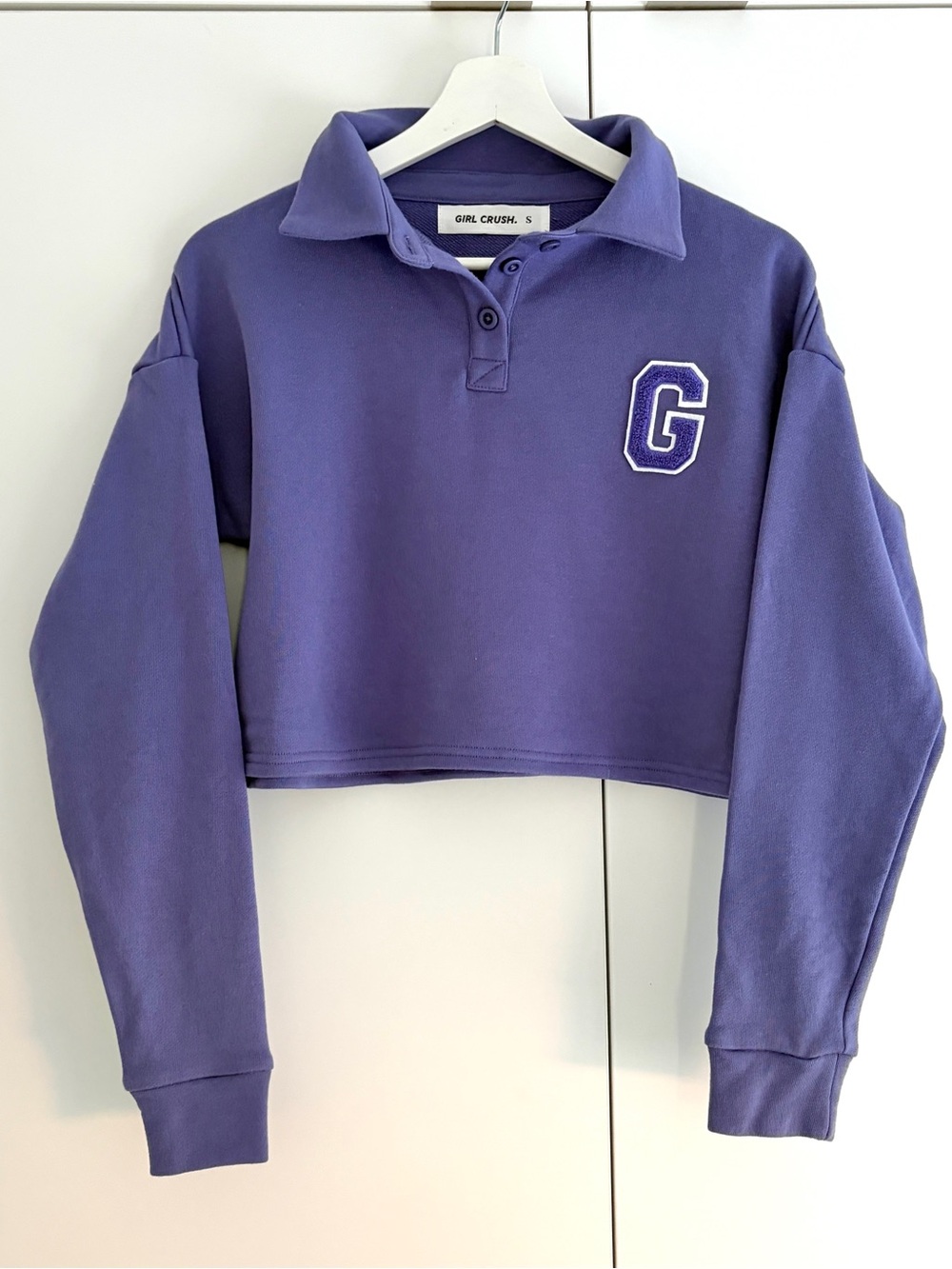 Girl Crush Purple Cropped Rugby Pullover with G Patch